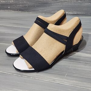 LifeStride‎ Womens Yolo Wedge Sandals Heels Soft System Navy Blue Size 7 Wide